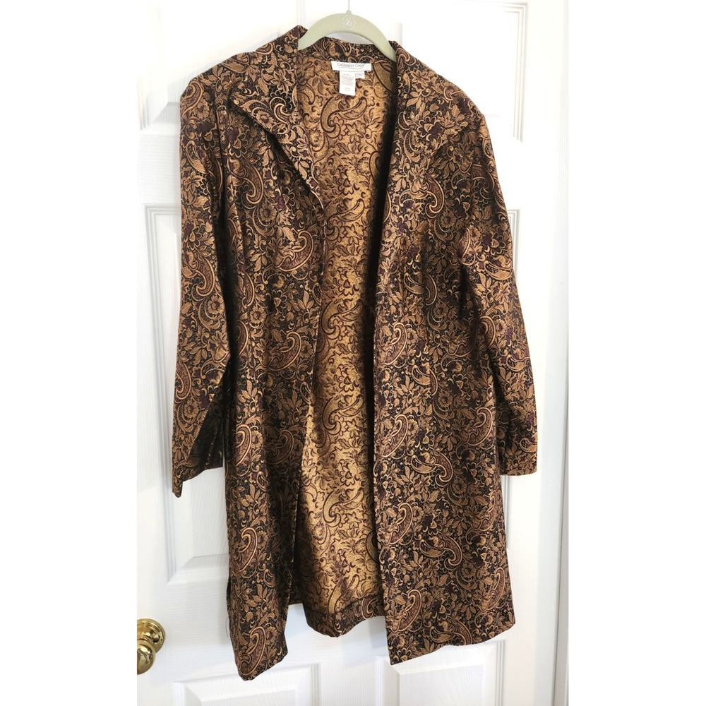 Coldwater Creek Women Sz L Black/Gold/Brown Jacquard Open Jacket  - Fall Colors